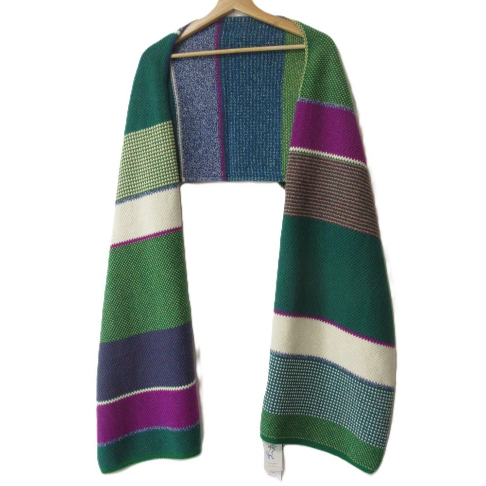 mina perhonen ミナペルホネン hikaru noguchi タックステッチ ストライプ SHAWL 大判 マフラー グリーン系マルチ メンズ レディース 古着
