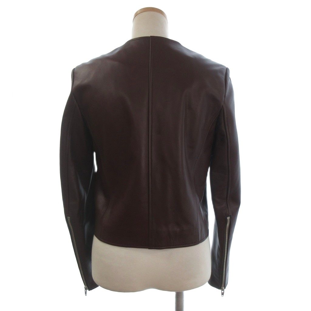 LE CIEL BLEU ラムレザー ジャケット 38 ノーカラー フリル 本革 ルシェルブルー LE CIEL BLEU 美品 ライダースジャケット ノー