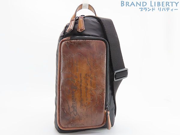 【レア美品】ベルルッティ　Berluti　カリグラフィ　ウォークアップ　ボディバッグ　スリングバッグ　バムバッグ　ショルダーバッグ　ブラック　ダークブラウン　ヴェネチアレザー　ナイ