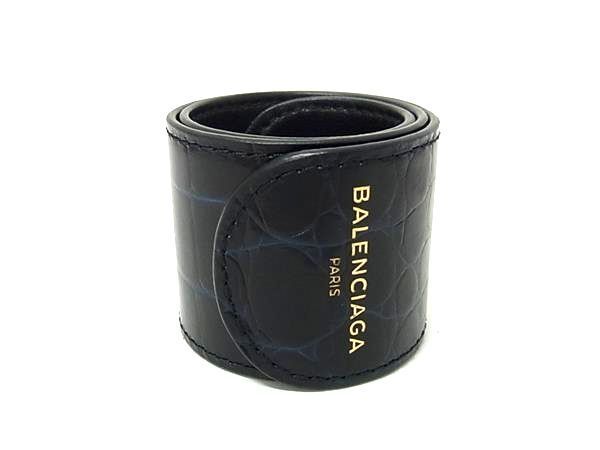 BALENCIAGA バレンシアガ ブレスレット サイクル - ブラック ネイビー クロコダイル型押しレザー ユニセックス 新古♥展示品