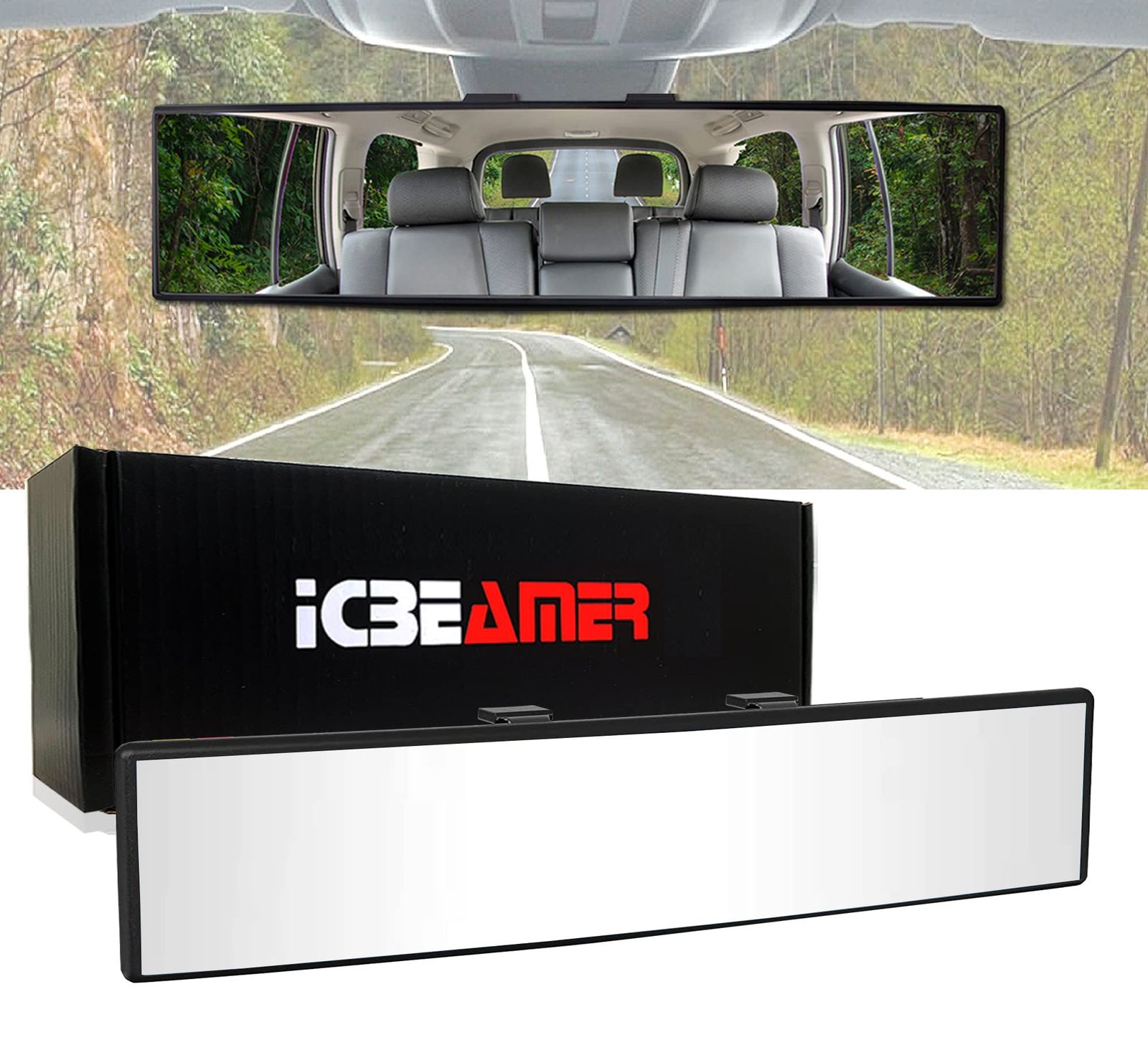 ICBEAMER 9.4インチ 車用バックミラー HDクリアティント パノラマ広角凸面 2つの内部格納式ラバークリップ アンチグ トラック 車 SUV用ユニバーサル自動車アクセサリー 1パック クリア 9.5 - Convex