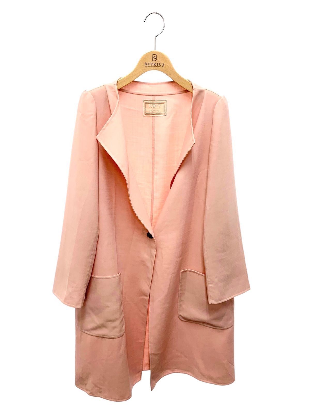 【極美品✨】フォクシー　ロングコート　カシミヤ100%　ダブル　水牛釦　ピンク 極美品✨】フォクシー ロングコート カシミヤ100% ダブル 水牛釦