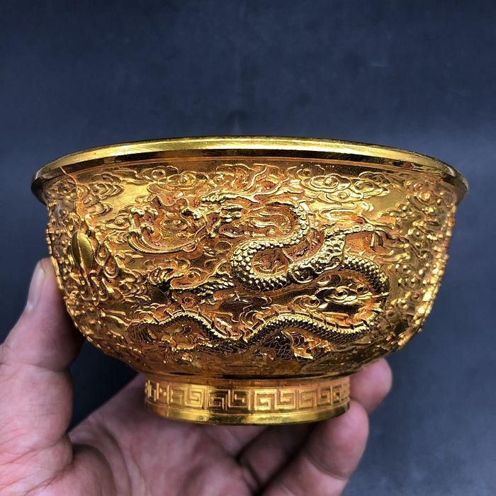 銅 細工 龍鳳碗 装飾品 工芸品 美術品 置物