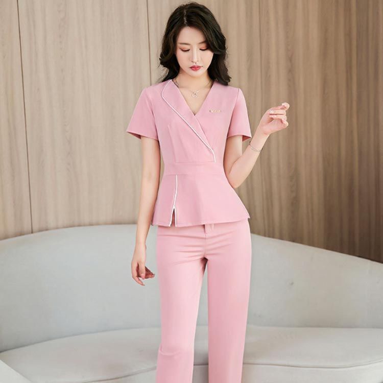 KHIRIXA] 2024新型ユニフォーム エステ サロン レディース フロント女性 半袖セクシー上下セット 足湯技師 事務服通勤 KHIRIXA]  2024ユニフォーム エステ サロン通勤レディース 女性上着スカート 制服おしゃれ 半袖 上着ズボン上下セット技 KHIRIXA] 2024ユニフォーム  ... [KHIRIXA] 2025新型ユニフォーム エステ サロン レディース フロント女性 半袖セクシー上下セット 足湯技師 事務服通勤