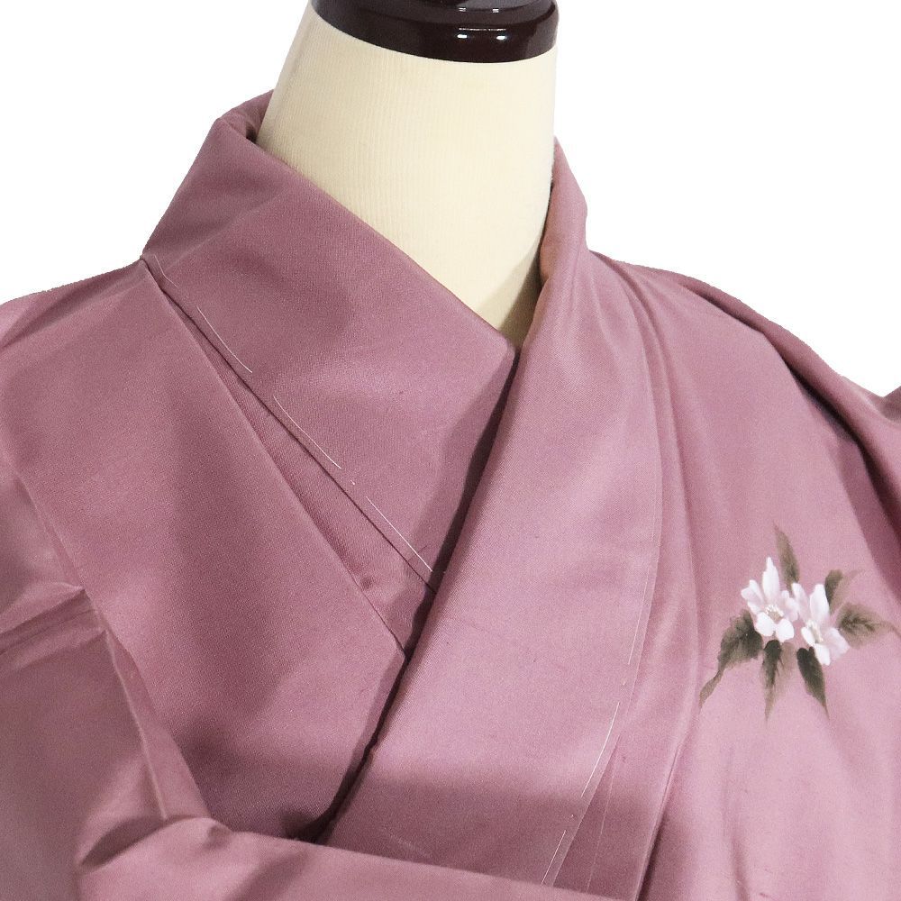 染大島紬 訪問着 袷 正絹 赤紫 ピンク 濡れ描き 桜 トールサイズ