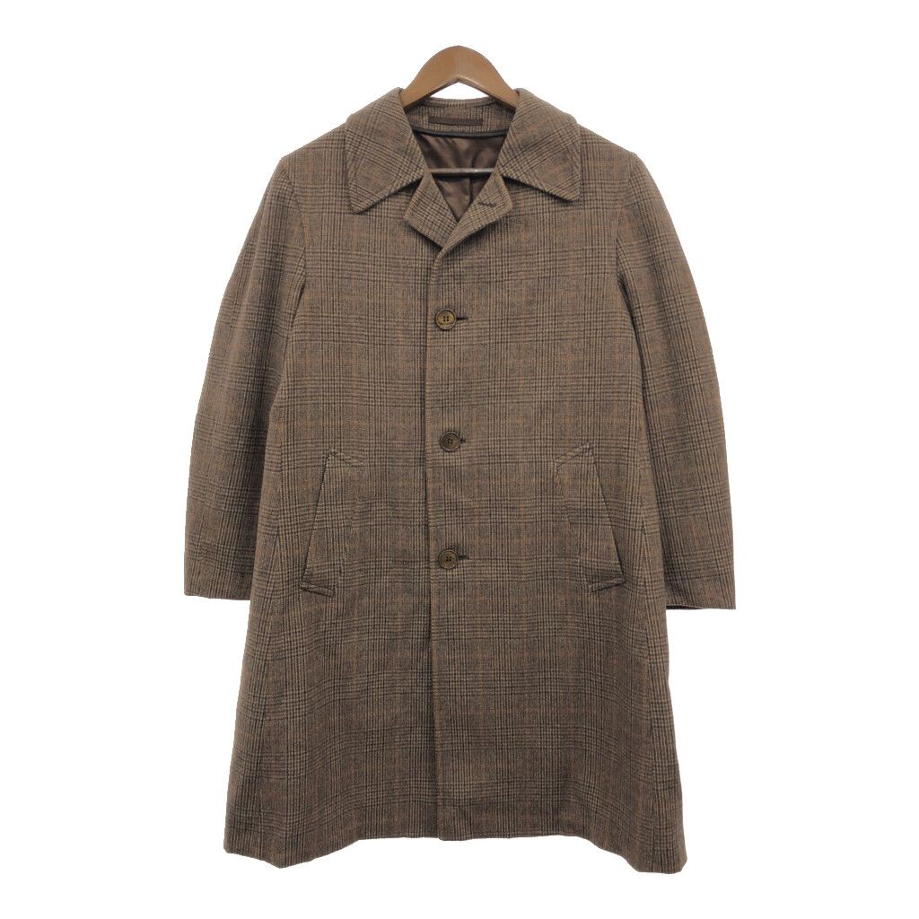 フランス製 Wunderloden ウール チェスターコート ユーロ チェック ブラウン (メンズ S相当) 中古 古着 Q8561