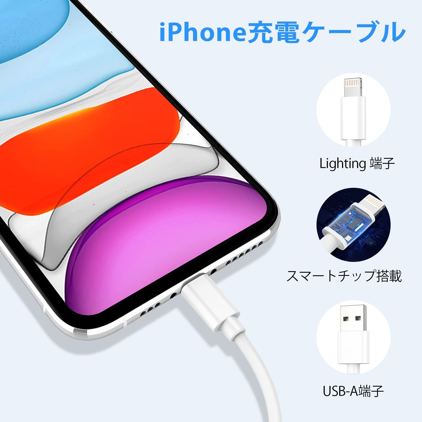 メルカリShops - 【色: ホワイト】1.8m 5本セット アイフォン USB 充電コード ライトニ