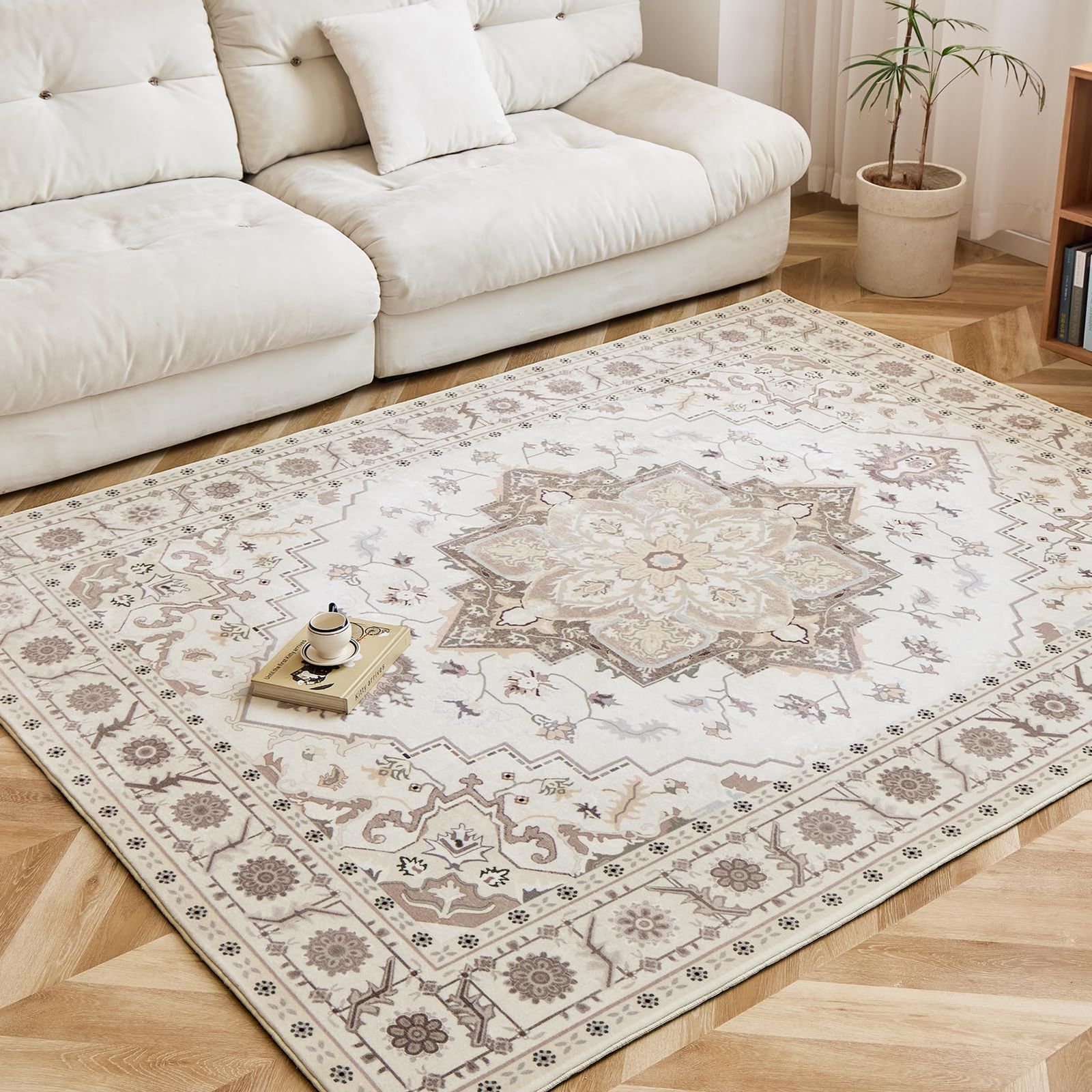 ＨＡＲＵＭＩＮ ラグ 北欧 カーペット 上品な光沢感 おしゃれ リビング 至 の肌触り ラグマット ペルシャ風 厚手12mm 高密度ルミナファー 耐磨耗性 ダイニングマット 軽量 洗える 絨毯 オールシーズン適用 滑り止め付 寝室 抗菌防臭 防音 花柄 1