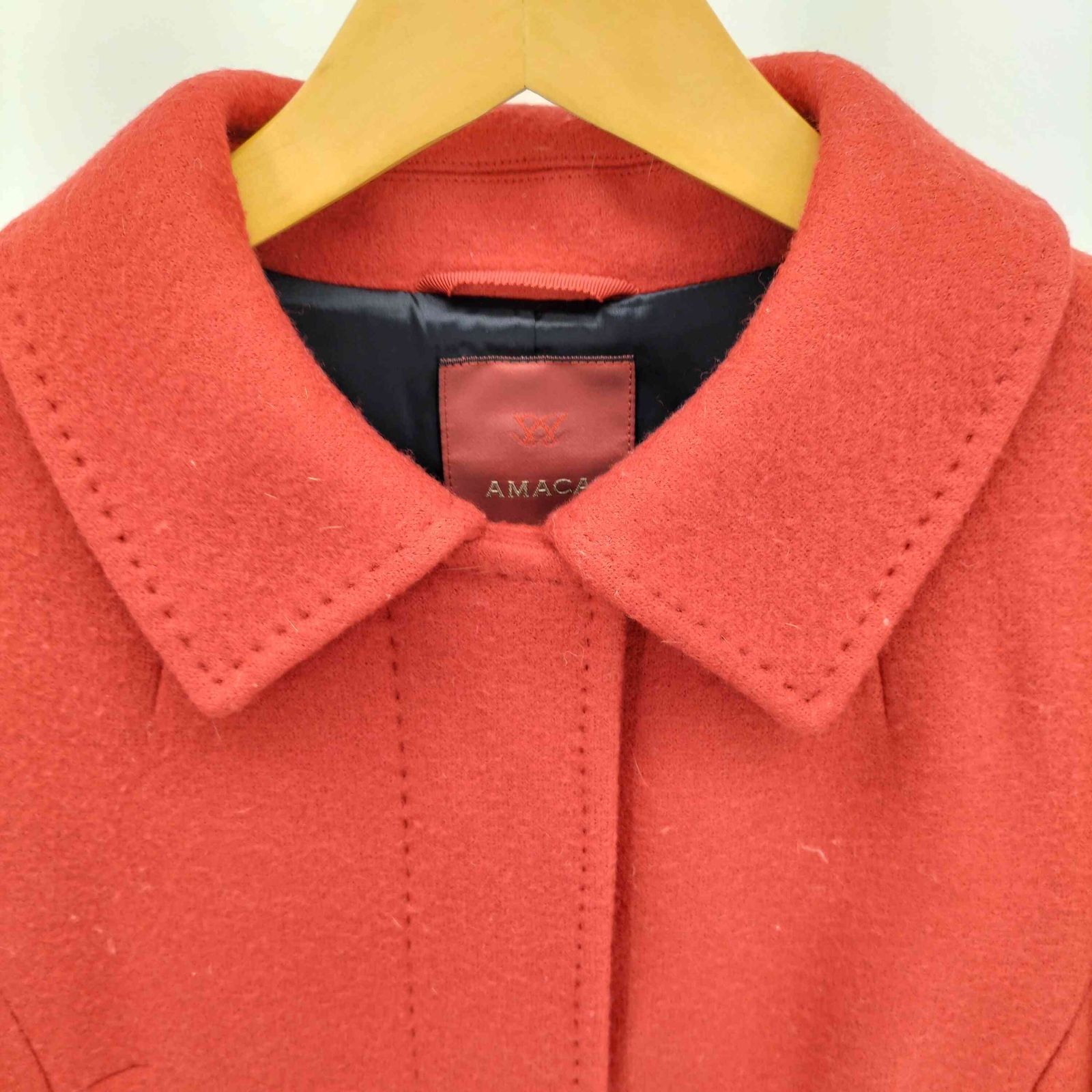 AMACA 新品未使用　タグ付き　赤　トレンチコート レディース38 アマカ アマカ ステンカラーコート ロング GORE-TEX ベルト フード 40 水色