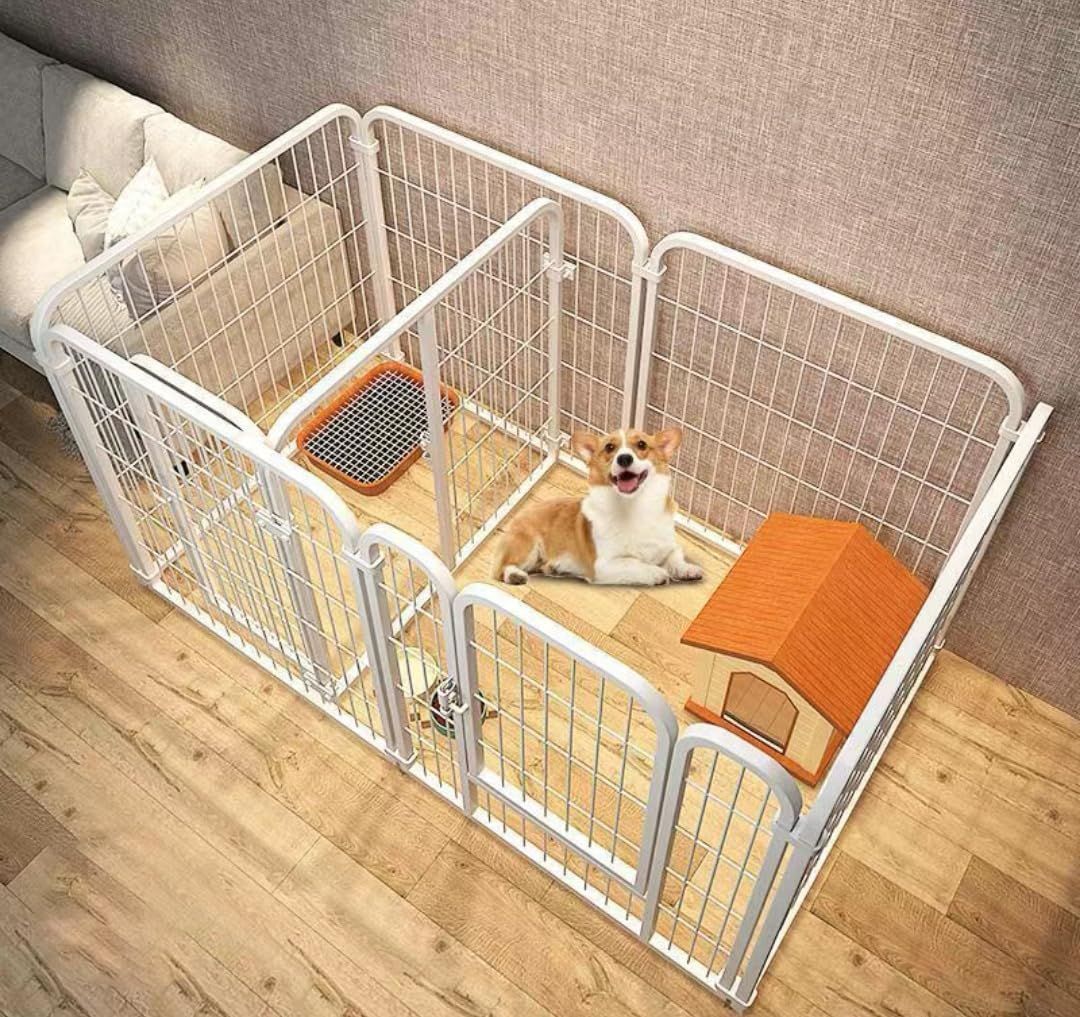 ペットサークル 犬 サークルケージ 犬ゲージ 犬ケージ 犬 ペットフェンス サークルケージ ドア付き DIY 室内 屋外 置くだけ 柵 自立 ケージ DIY 接続式 簡単組み立て 工具不要 折りたたみ 犬用 広げる ホワイト7枚 高さ60cm