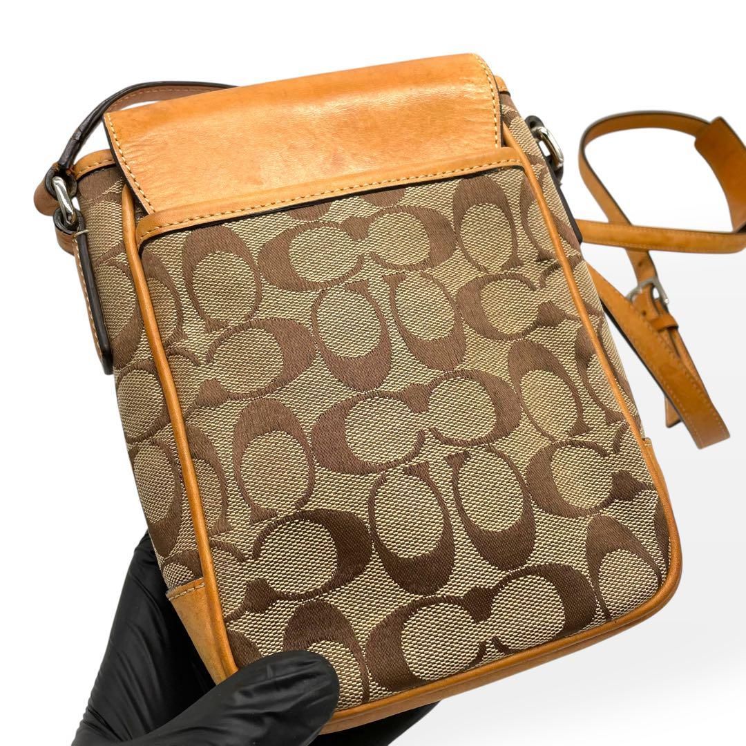 美品 COACH メッセンジャー ショルダーバッグ ダークブラウン キャンバス 良品 COACH コーチ ショルダーバッグ キャンバス レザー