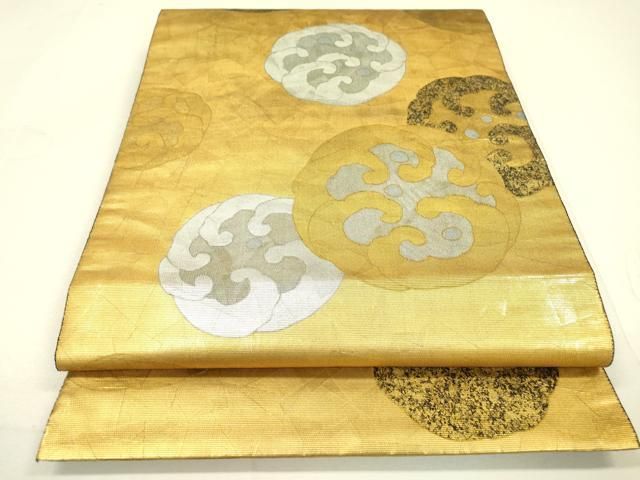 平和屋着物○六通柄袋帯 唐織 宝尽くし松文 金糸 引箔 正絹 逸品