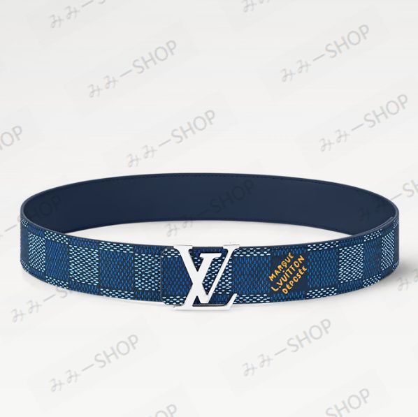 LOUIS VUITTON メンズ リバーシブル ブルーダミエ レザーベルト 40mm