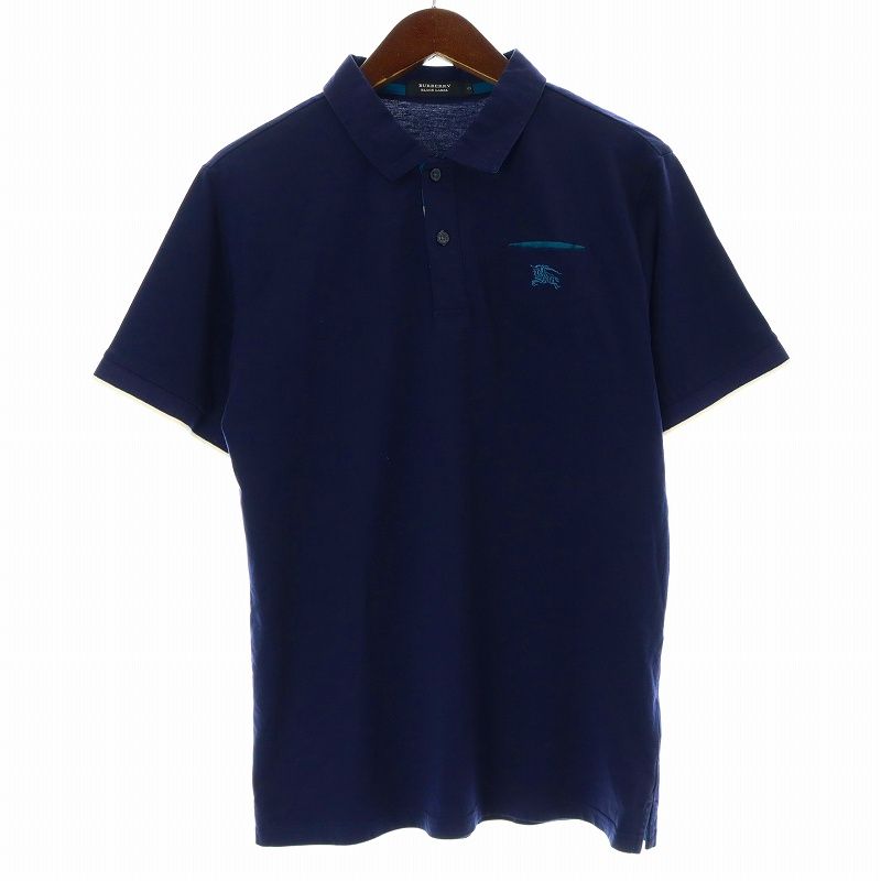 バーバリーブラックレーベル BURBERRY BLACK LABEL ポロシャツ カットソー 半袖 刺繍 コットン 3 L 紺 ネイビー /KU
