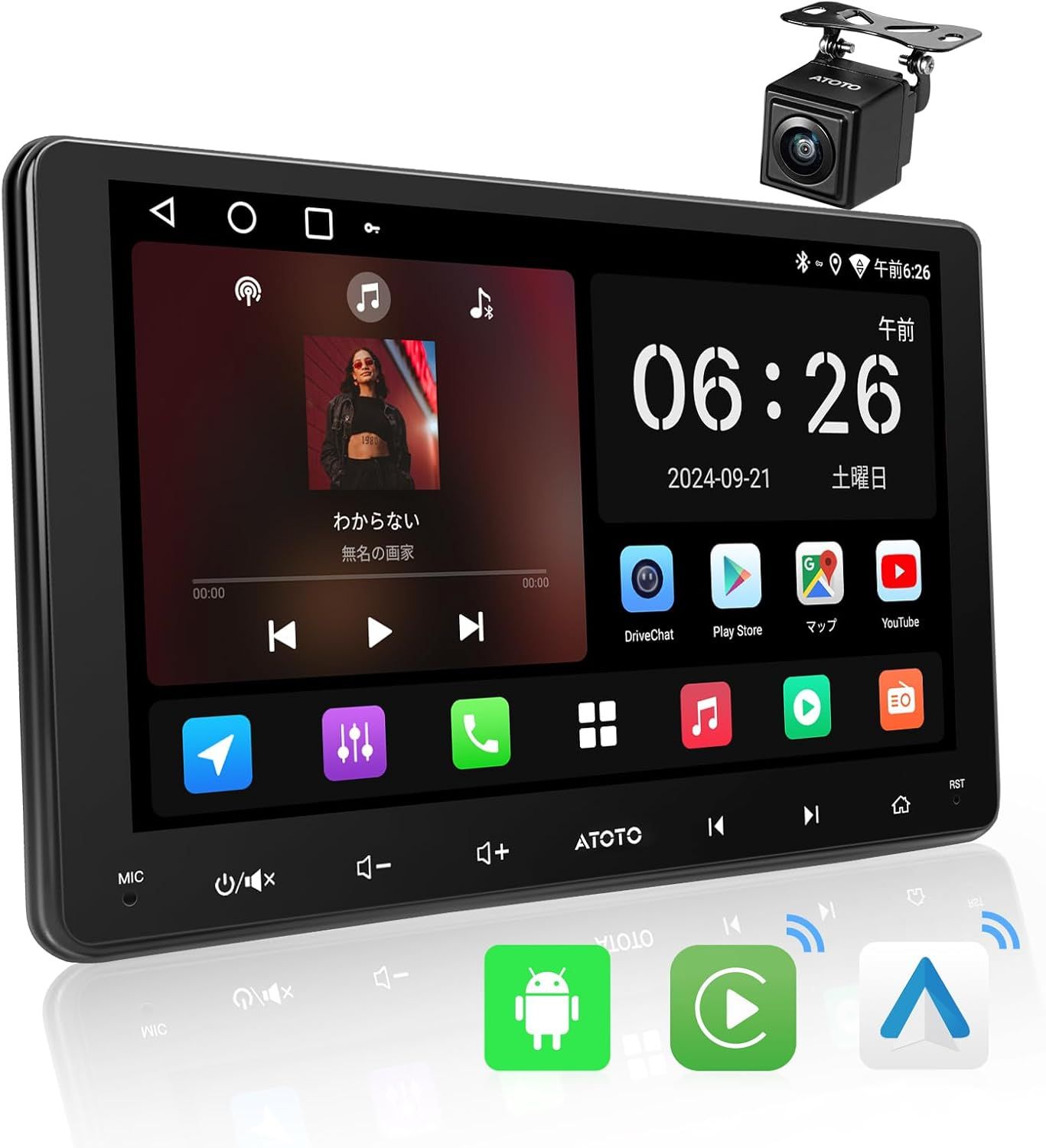 【9インチ】 ATOTOZONE A5L ダブルDINカーステレオ， ワイヤレス Carplay u0026 Android Auto カーオーディオ， アンドロイドナビ， 2G+32G， WiFi/BT/USBテザリング， 24B-EQ， HDMI出力，