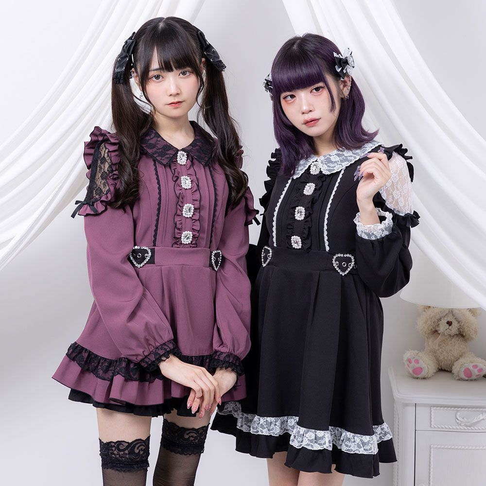 夢展望公式 [新品未使用] キラキラビジューレースフリルワンピ