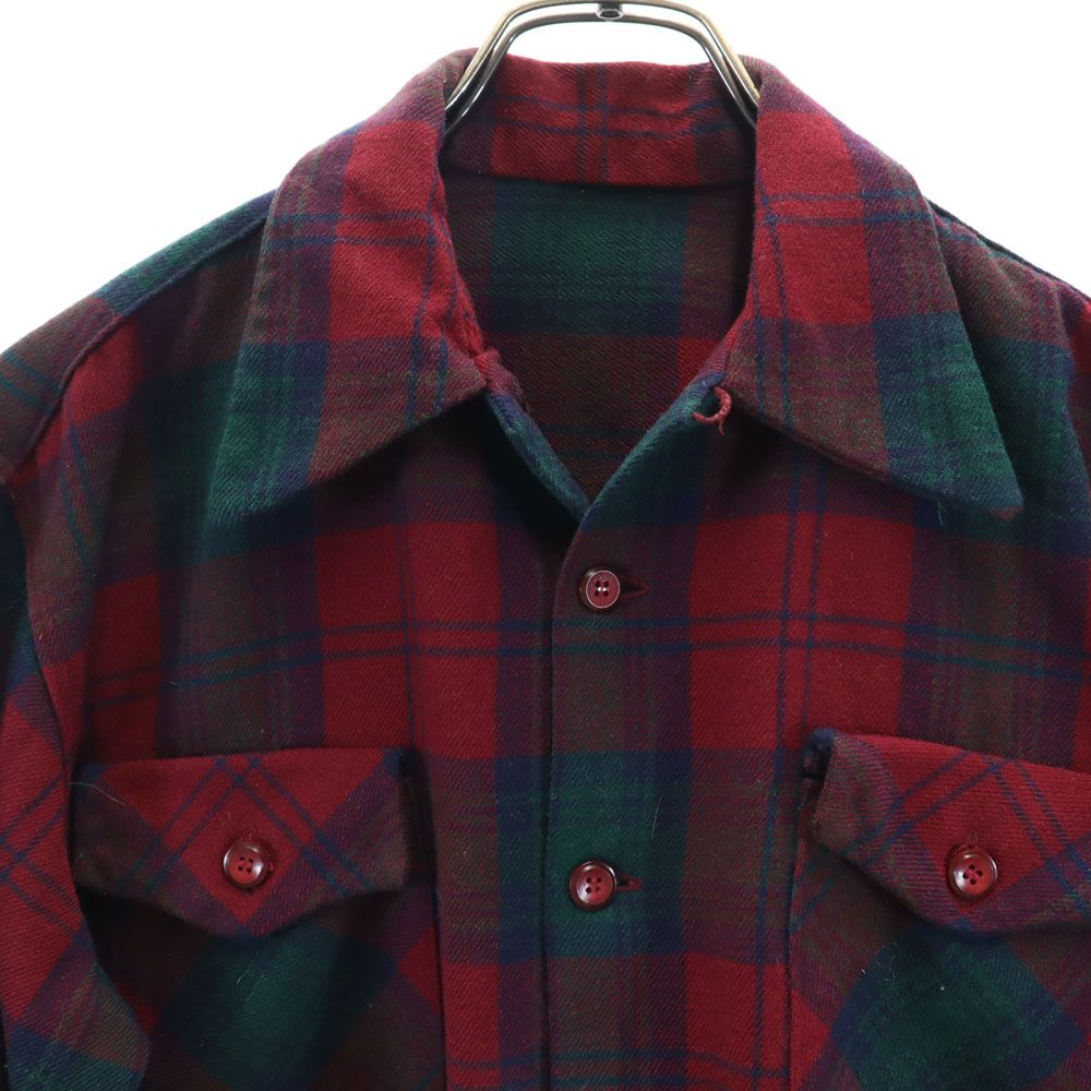 ヴィンテージ 50s 60s 開襟 チェック柄 長袖 オープンカラー