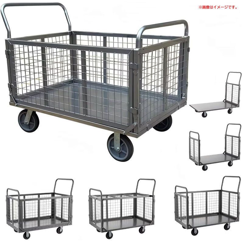 D8475◆♥ カゴ台車 大型 メッシュ 手押し台車 網籠車 耐荷重800kg 静音 360度回転 折りたたみ収納 簡単組み立て 業務用 倉庫 工場 店舗 会社 キャスター付き ブレーキ付き 工具 TUIYIDUO ‎YY100194-4
