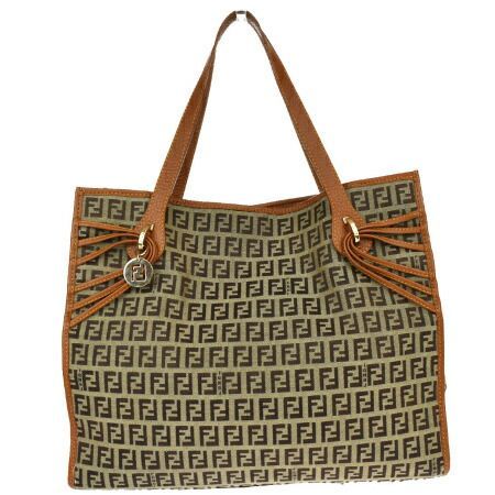 中美品 フェンディ FENDI ズッカ ハンドバッグ トート ブラウン