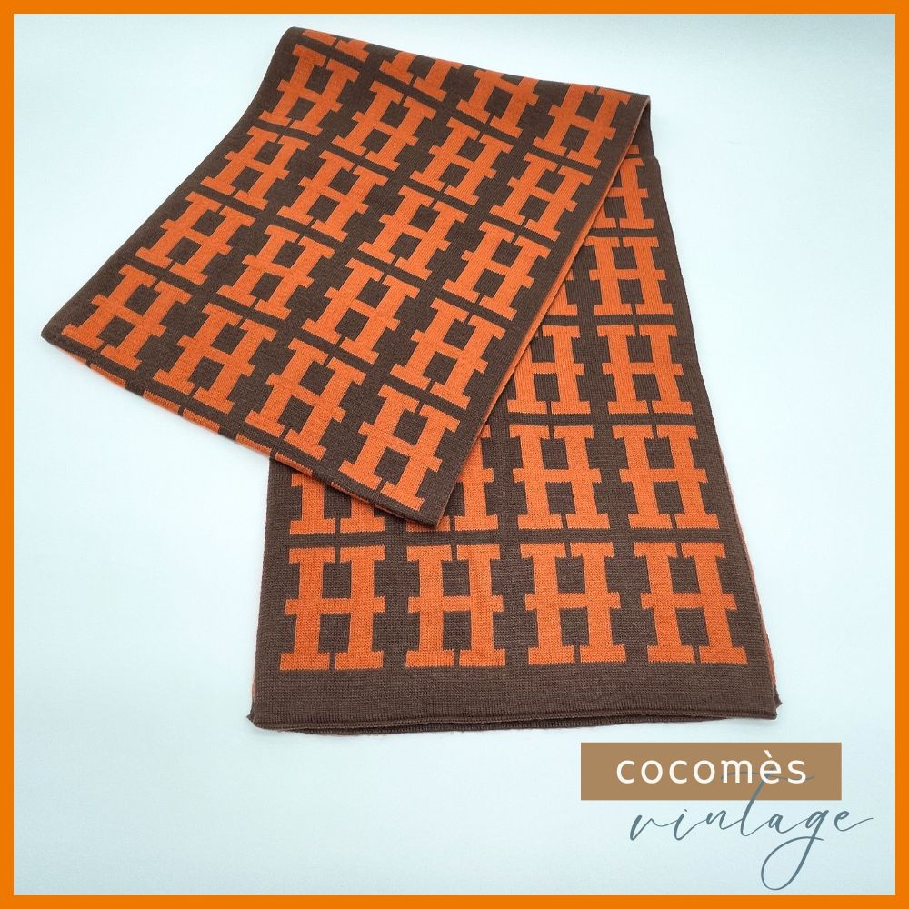 HERMÈS リバーシブル 男女兼用カシミヤシルクマフラー オレンジ  