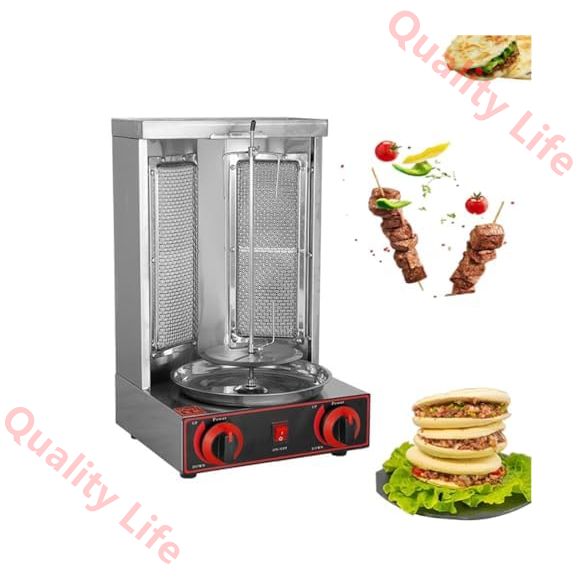 縦型グリラー 業務用 バーベキューミートマシン縦型グリラー 自転式サラダチキンメーカー プロパンガスマシン 2バーナー付き 無煙 360°回転 二重制御独立スイッチ 容易な温度制御 ケバブマシン ロースト用 ローストチキン