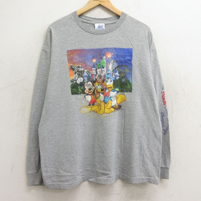 XL/古着 長袖 ビンテージ Tシャツ メンズ 00s ディズニー ミッキー ドナルド プルート 大きいサイズ グレー 霜降り 24jul01 中古