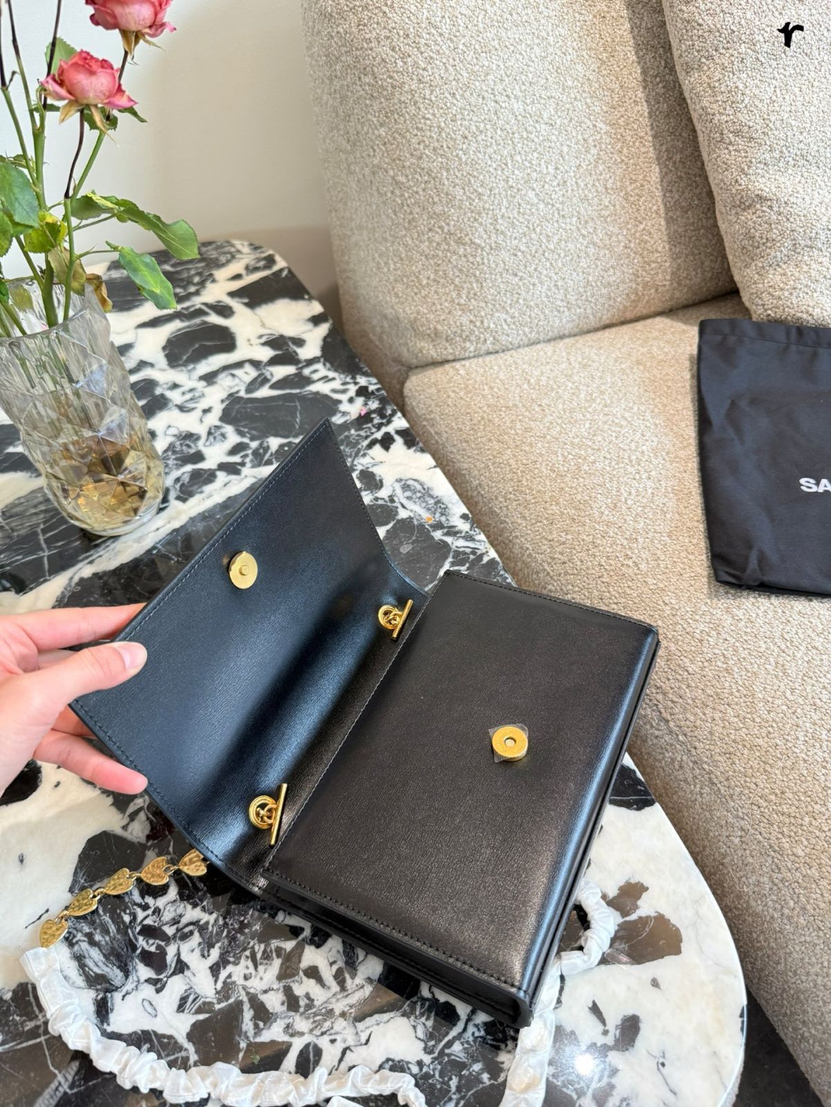 YSL バッグ SAINT LAURENT Uptown croc-effect patent-leather pouch | NET
