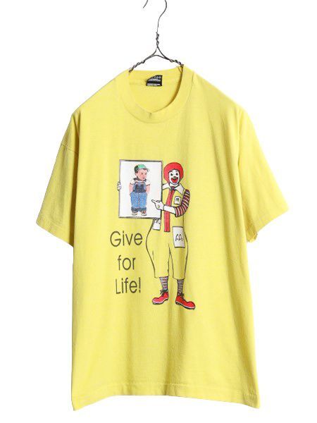 【お得なクーポン配布中!】 90s USA製 マクドナルド ドナルド キャラクター イラスト プリント Tシャツ メンズ XL 90年代 オールド 企業物 当時物 シングルステッチ 黄
