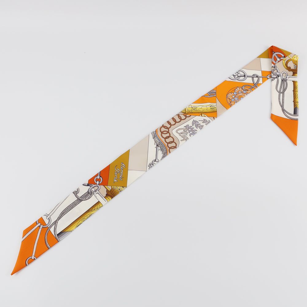 天白】【HERMES】エルメス ツイリー Cliquetis クリケティス オレンジ