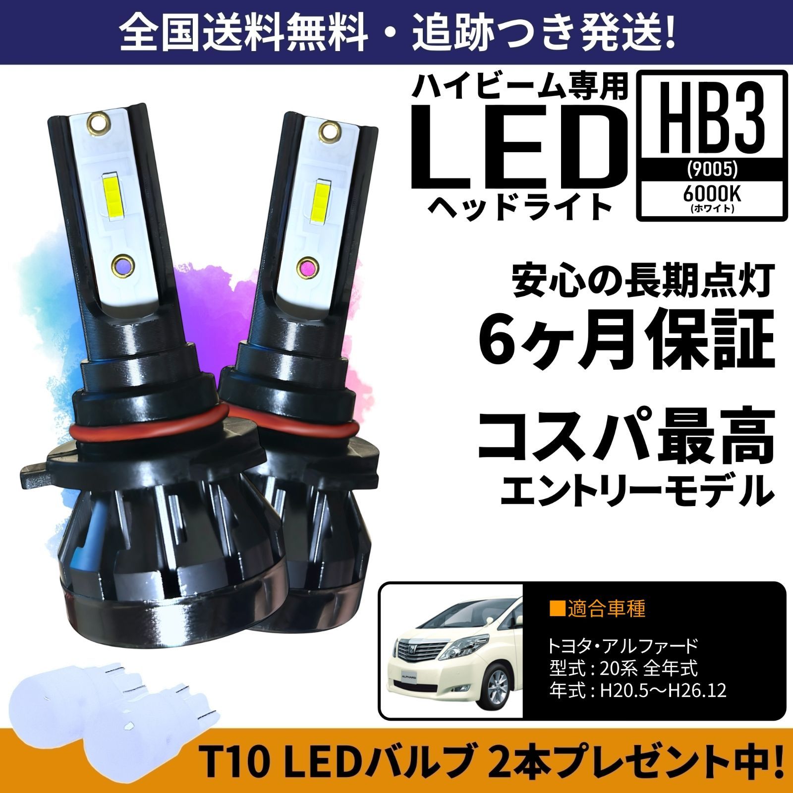 送料無料】 トヨタ アルファード 20系 ハイビーム HB3 LED ヘッド 