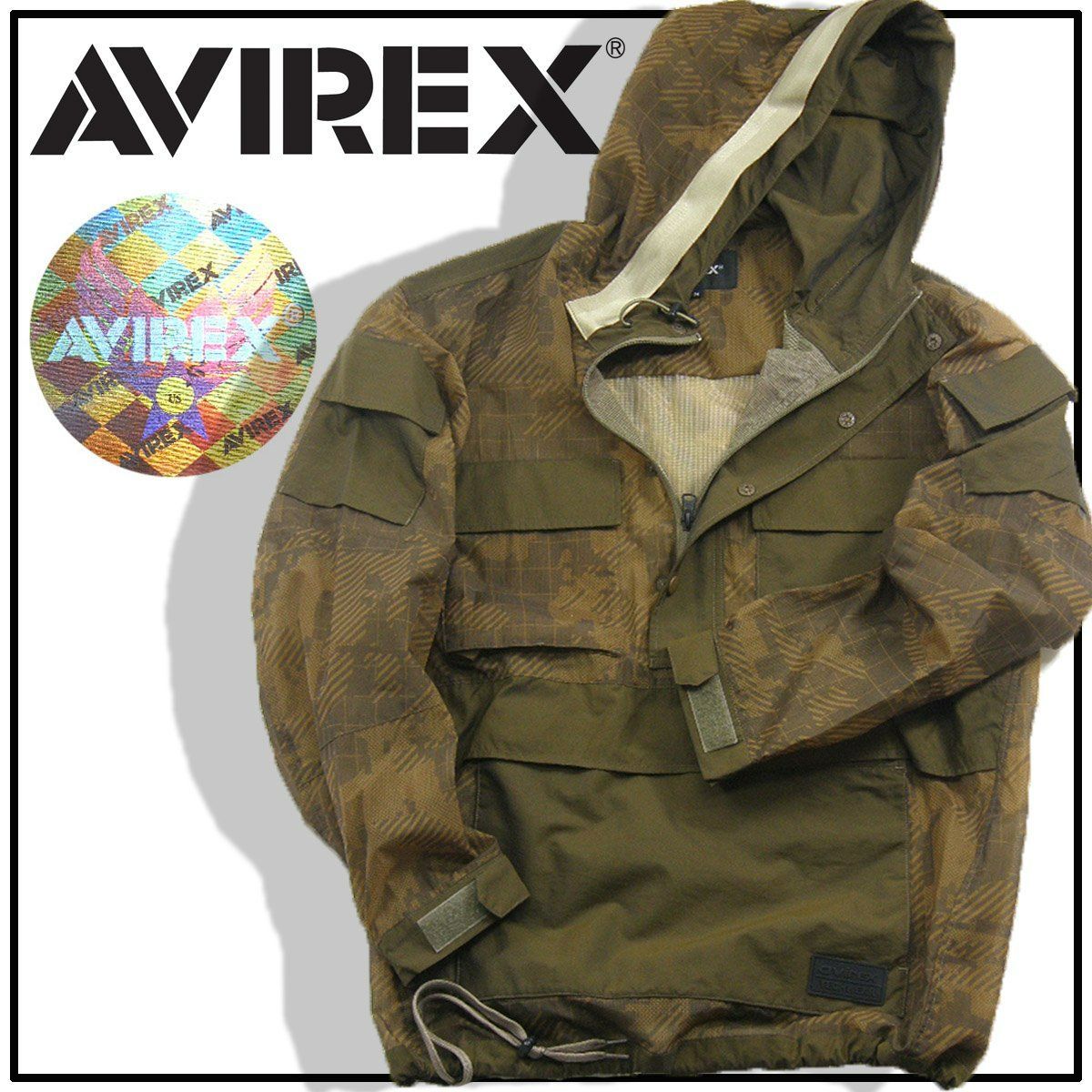 【新品】 AVIREX / アヴィレックス防蚊効果 アノラック パーカー 着る網戸 撥水 軽量 メッシュ ブルゾン 通気 アウター フェイスカバー付 アウトドア キャンプ 外遊び タウンユース 虫除け 虫よけ カモ柄