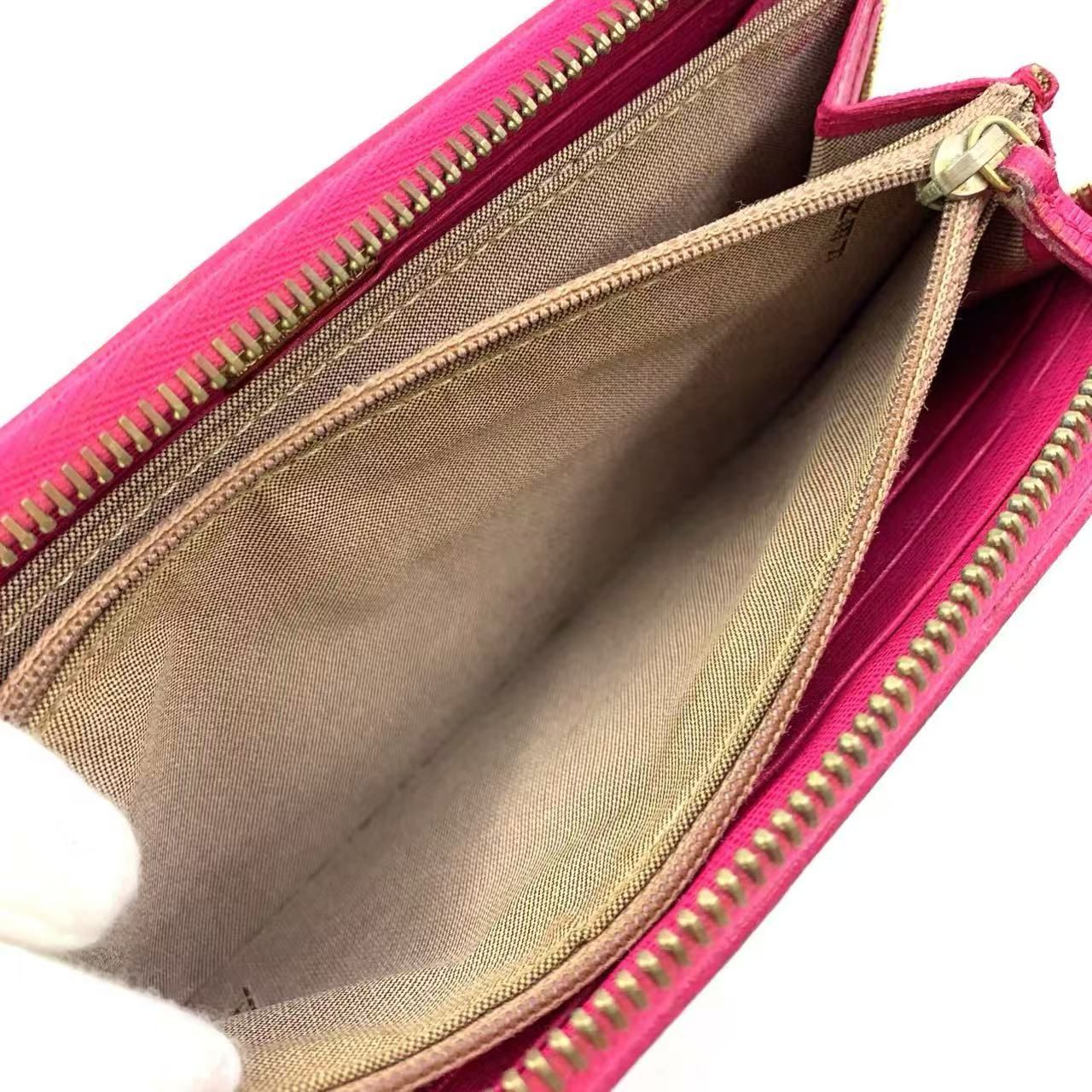 FENDI ズッカ柄 ラウンドファスナー PVC ピンク×ブラウン 財布