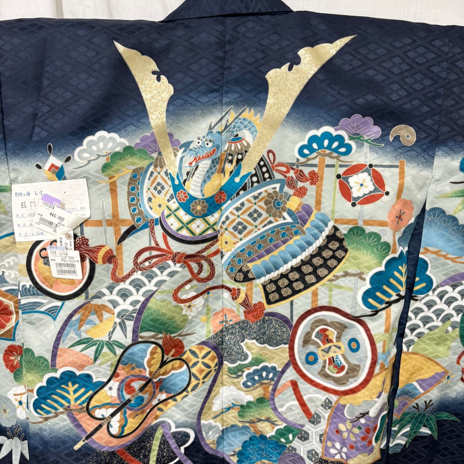 ♥品 仕立上がり 七五三 節句 男の子 セット 五歳祝着 着物セット 結婚式 披露宴 晴れ着 お祝 青 兜 NO121