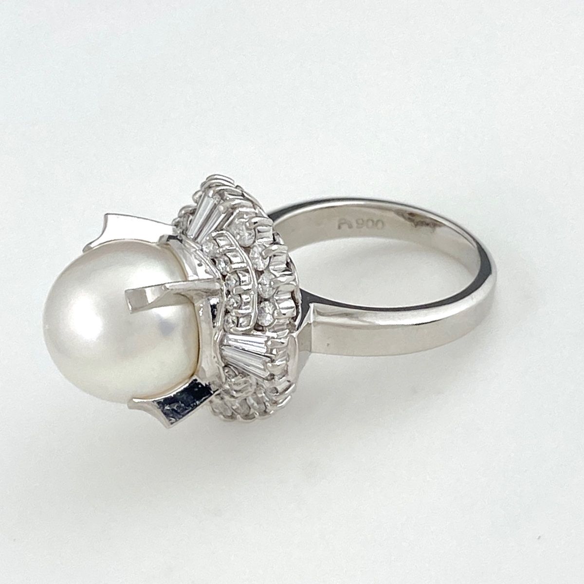 パール デザインリング プラチナ メレダイヤ 指輪 真珠 リング 8号 