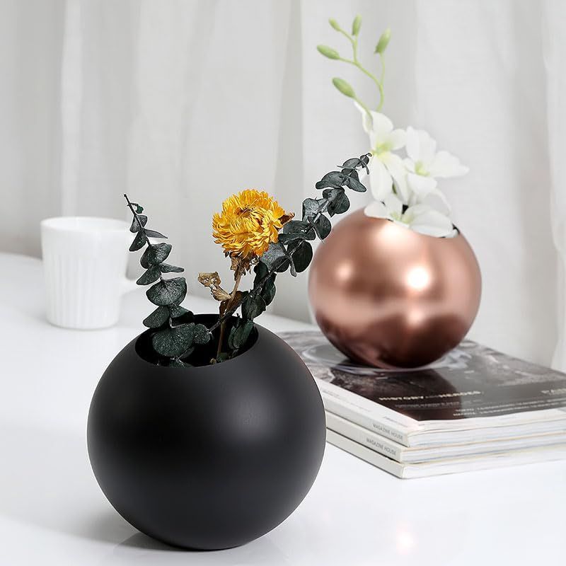 黒い二口花器 花瓶 陶器 鉢 生花 フラワーベース ヴィンテージ レトロ