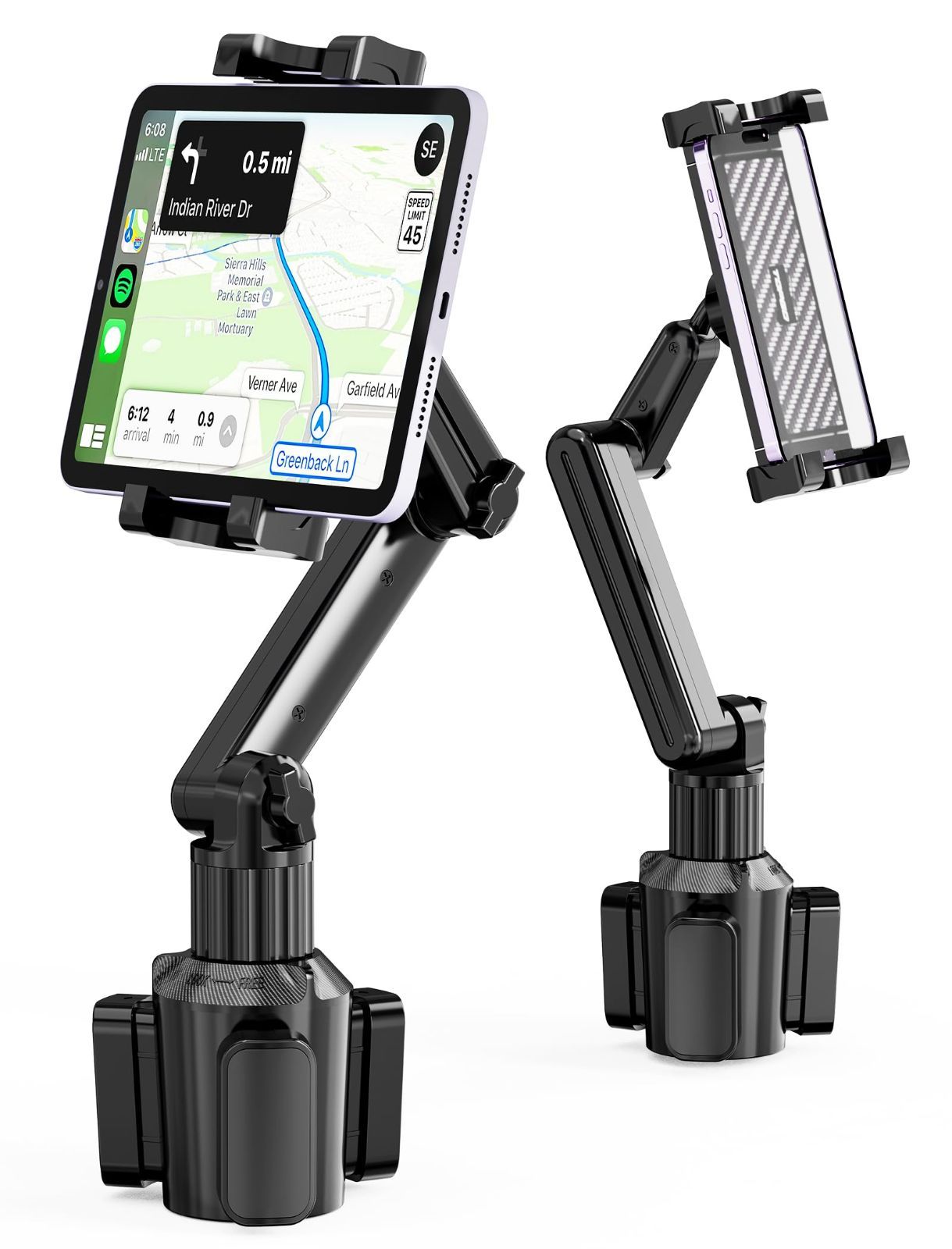 iPad 車用スタンド 伸縮アーム 360度回転 ドリンクホルダー 取り付け