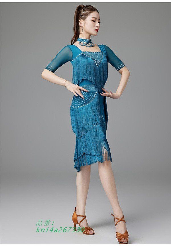 ラテン衣装 チャチャチャ 社交ダンス ラテンドレス ワンピース セクシー ラテン競技着 ラテンダンス 練習着 七分袖 キャバ 練習服 kni4a267330 LLC-HASEGAWATOSO_COM