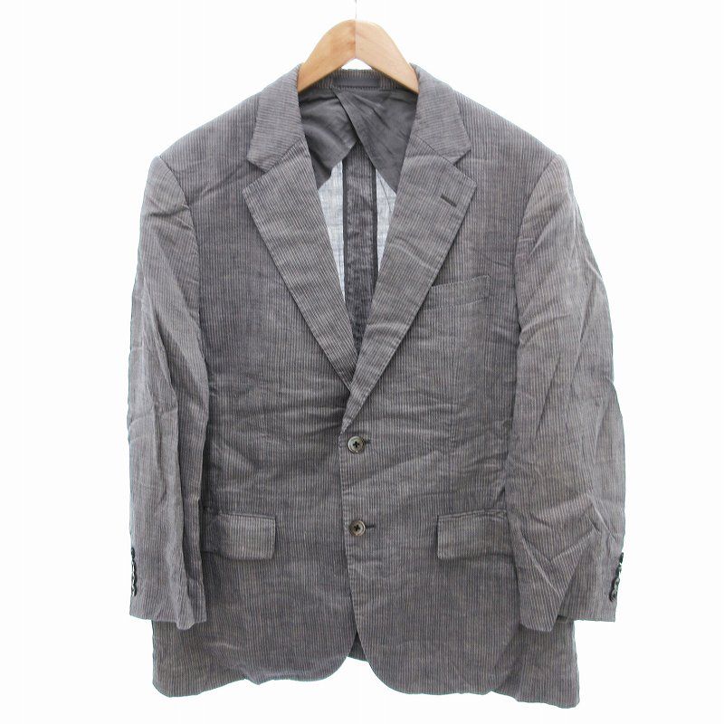 バーバリーロンドン テーラードジャケット 2XL グレー ストライプ 麻100% バーバリー ロンドン BURBERRY LONDON テーラードジャケット