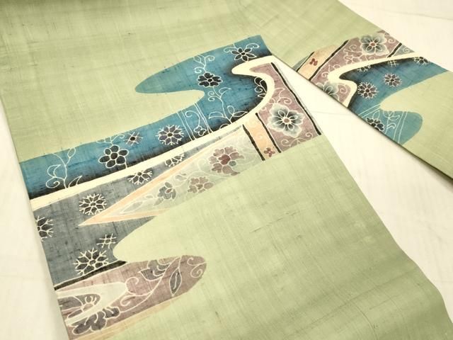 平和屋着物＊夏物 九寸名古屋帯 流水草花文 麻 DAAX0030cm
