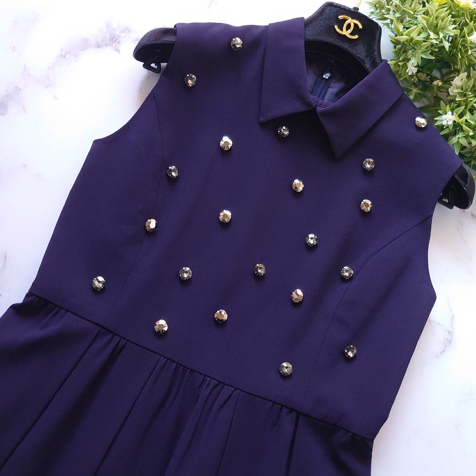 2020 グレースクラス ビジューティアードドレス ロング 紺 フ 36