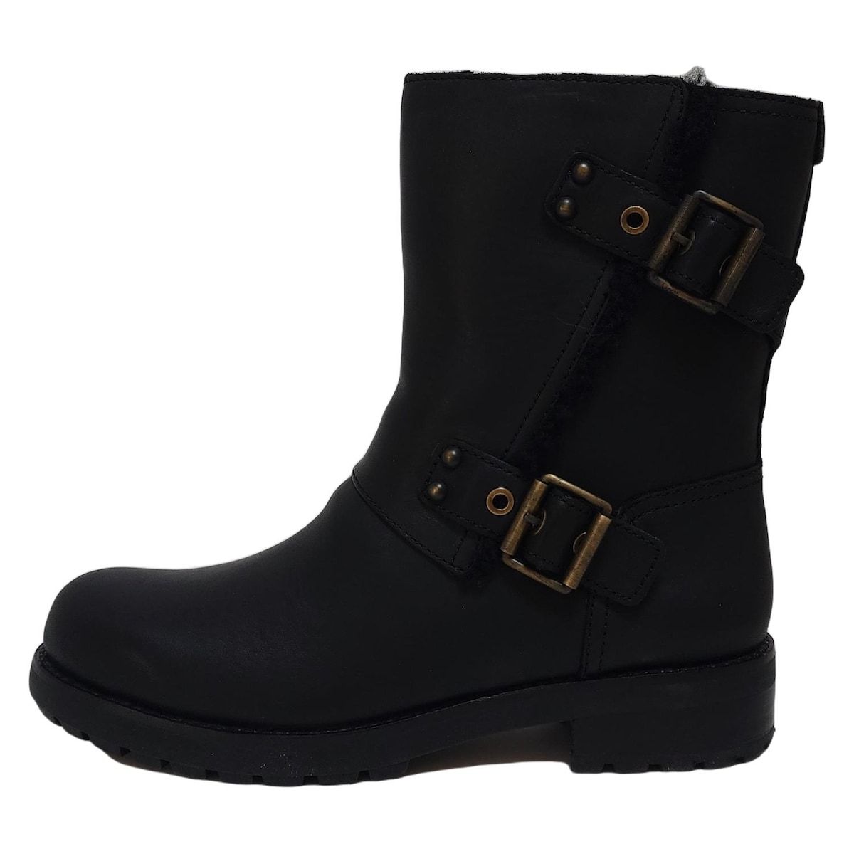 UGG アグ ショートブーツ 24 レディース ニールズ 1019073 黒 エンジニアブーツ レザー