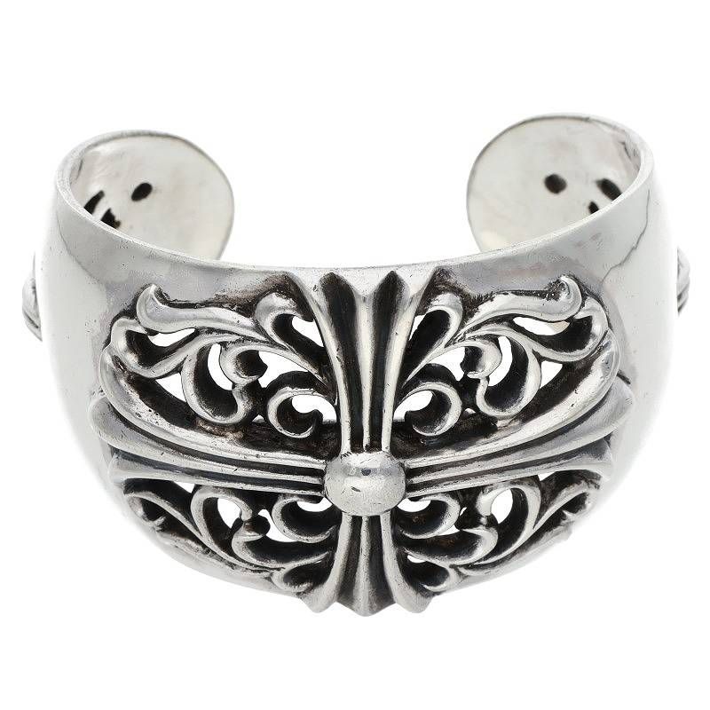 クロムハーツ FLRL CRS CUFF フローラルクロスワイドカフ シルバーブレスレット メンズ