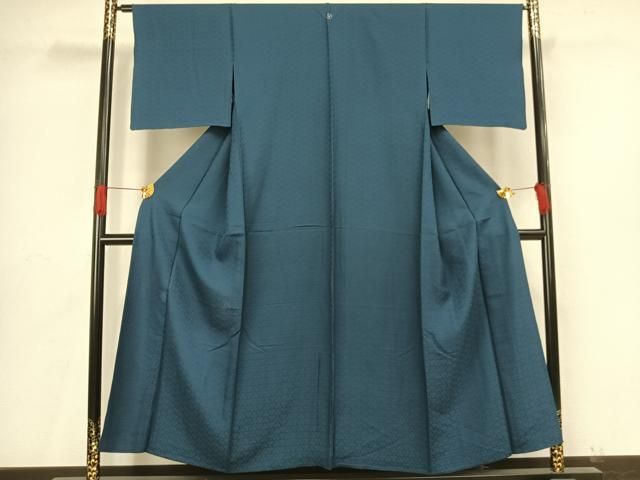 平和屋着物▽上質な色無地　単衣　毘沙門亀甲地紋　藍色　正絹　逸品　AAAV8417fy 平和屋着物▽上質な色無地 単衣 毘沙門亀甲地紋 藍色 正絹 逸品