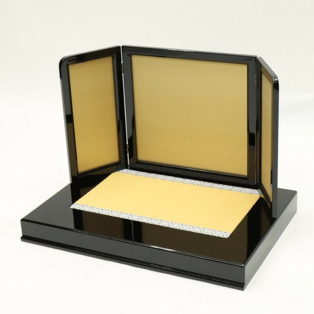 アウトレット品 雛人形平飾台 屏風・台セット 58cm 黒塗金色帯