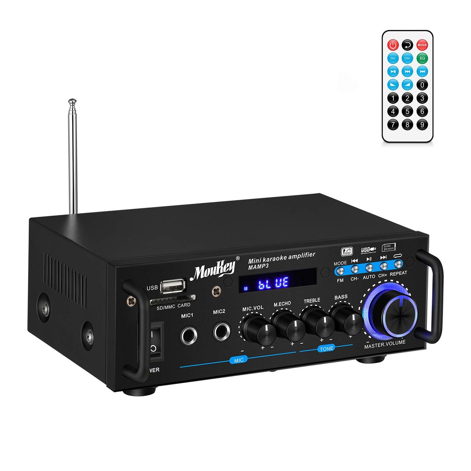 マイク入力 電力100W ブラック LEDディスプレイ USB|SDリーダーデジタル | MP3 FMラジオ付き Bluetooth5.0 アンプ カラオケ オーディオアンプ パワーアンプ ステレオアンプ Moukey