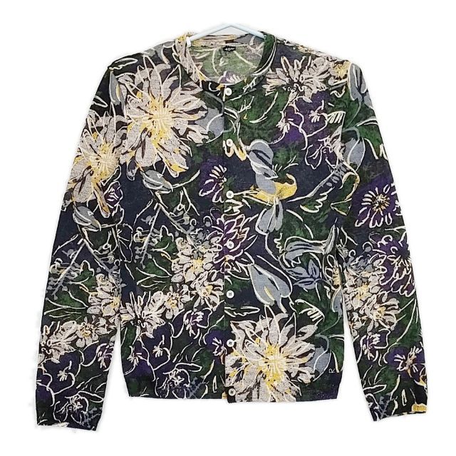 45R|45rpm リネンKNITフラワーCARDIGAN 定価41800円 カーディガン グリーン マルチ レディース フォーティーファイブアールピーエム 5-0528M∞