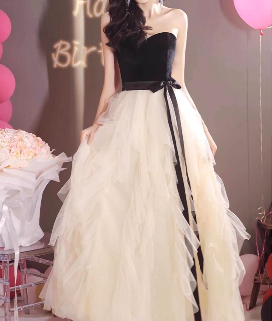 フリルのチュールスカートがオシャレ バイカラーベア ドレス - メルカリ