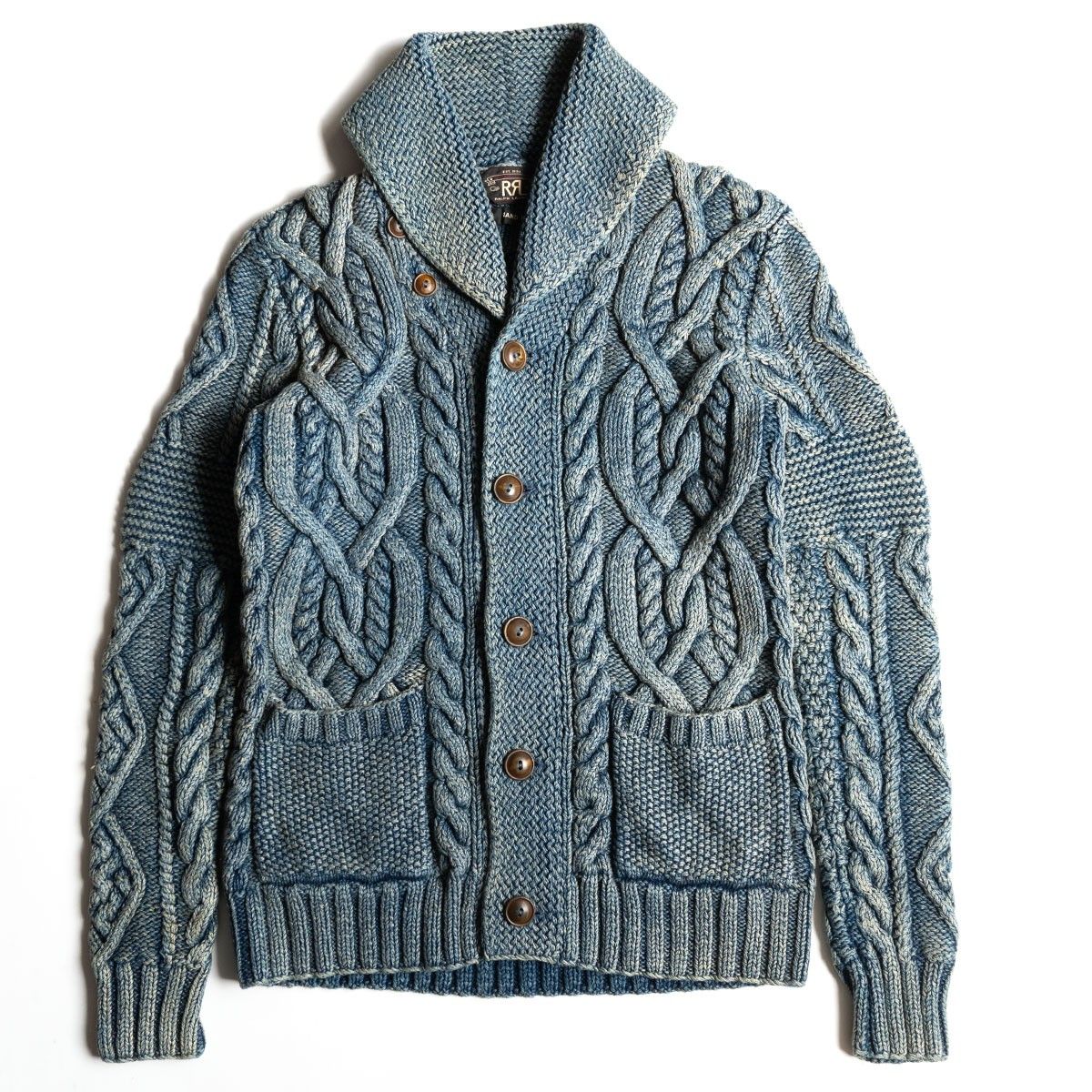 名作 RRL INDIGO HANDKNIT SHAWL COLLAR CARDIGAN XS インディゴ ハンドニット ショールカラーカーディガン 25090882