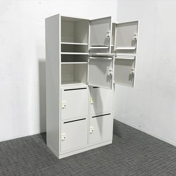 8人用パーソナルロッカー 鍵付き ダイヤル錠 IPL 井上金庫 ホワイト