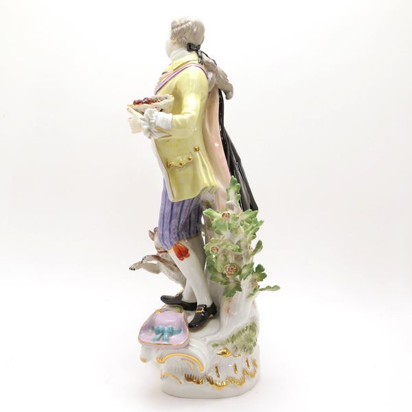 MEISSEN マイセン 羊飼いの男性 フルーツ カゴ 犬 シェパード